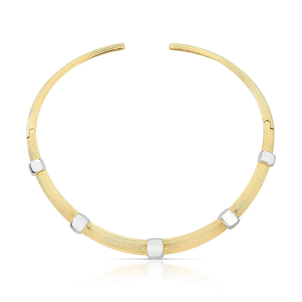 Textured duo tone choker necklace – Marie by Luiza Jewelry. 18k gold plated and rhodium choker with modern finish